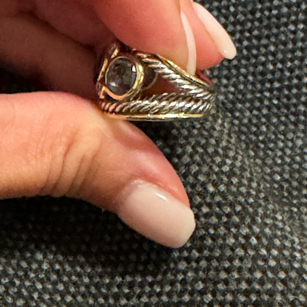 David Yurman Mosaic Ring Blue Topaz Diamonds Sterling 18K Gold Size 6 - Picture 8 of 10
